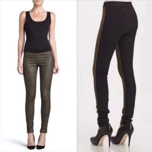 Theory Cullen Genuine lamb skin leather olive black stretchy two tone leggings 2